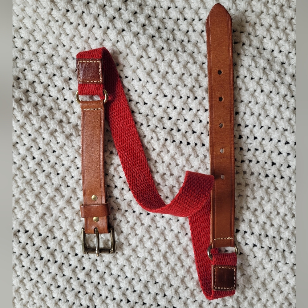 Tan Leather & Red Canvas Belt